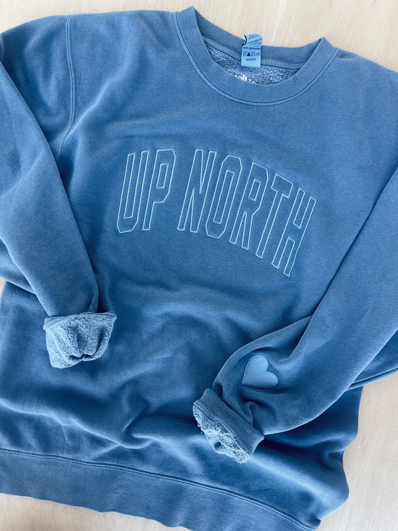 Up North Slate Blue Embroidered Pigment Crew