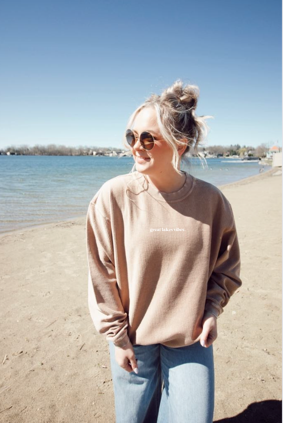 **IMPERFECT** Great Lakes Vibes Tan Corded Crew