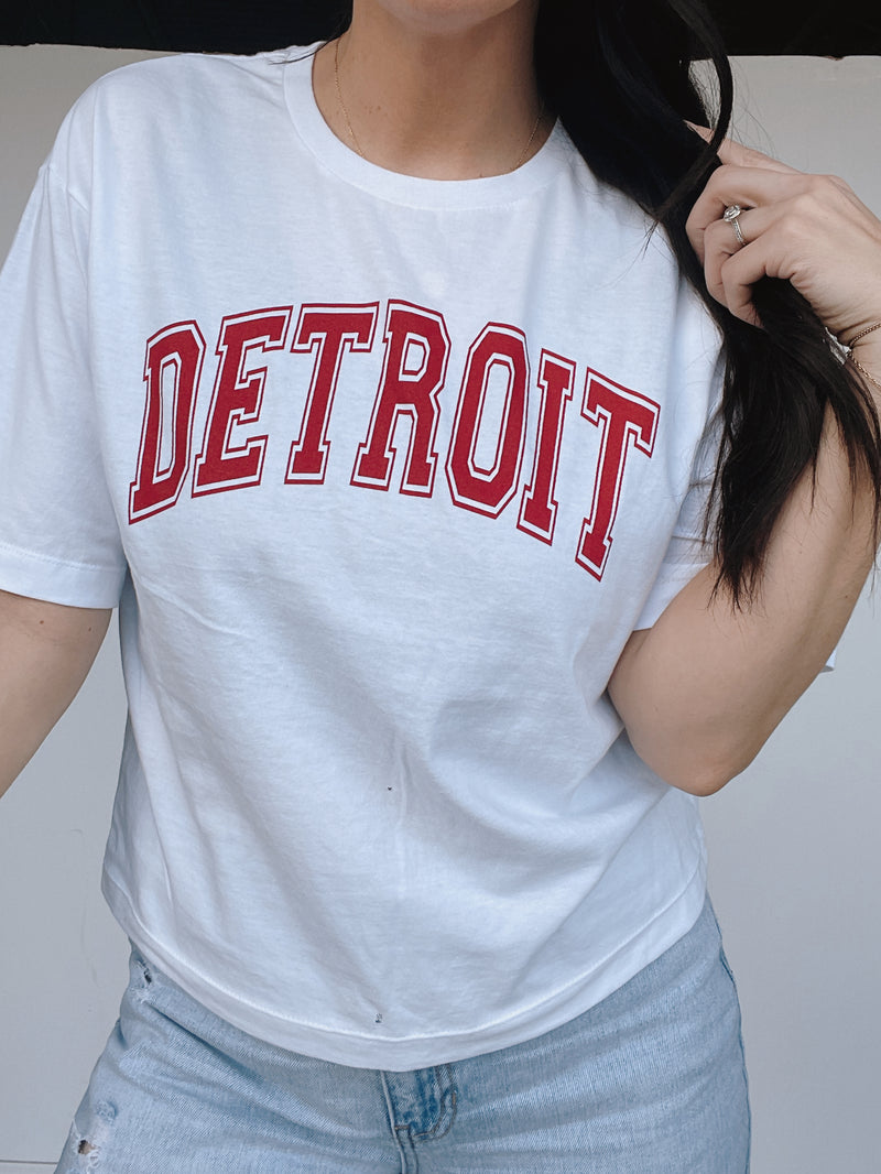 Detroit Red + White Varsity Boyfriend Tee