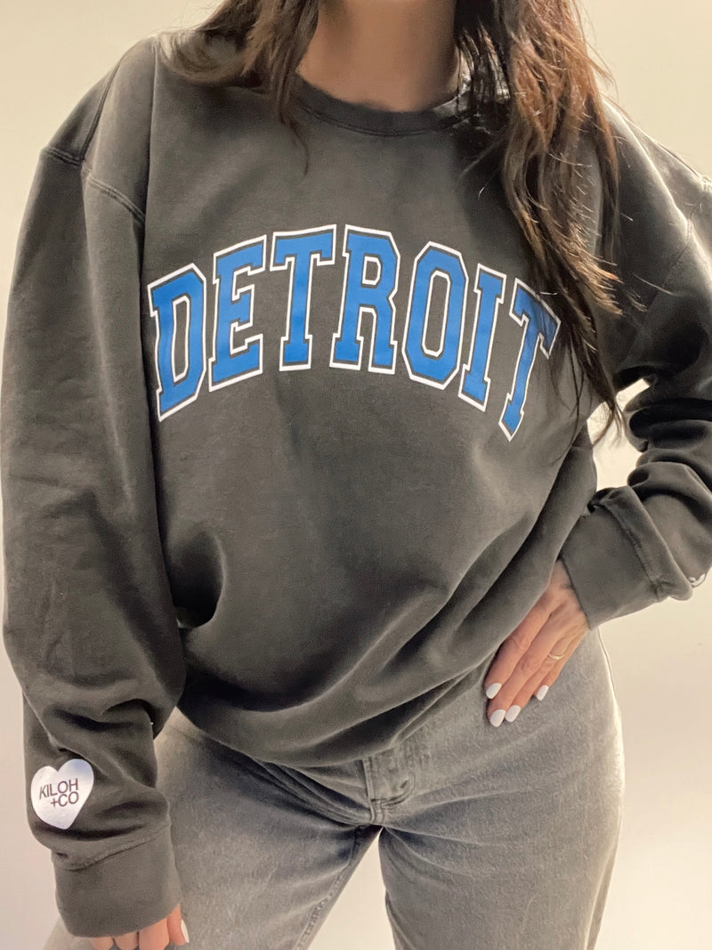 Detroit Arched Charcoal Lightweight Classic Crew Sweatshirt