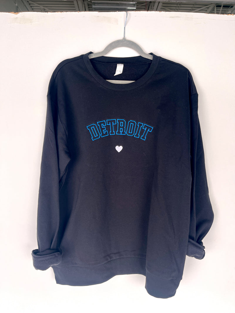 Detroit Black + Blue Outline Embroidered Premium Cozy Crew