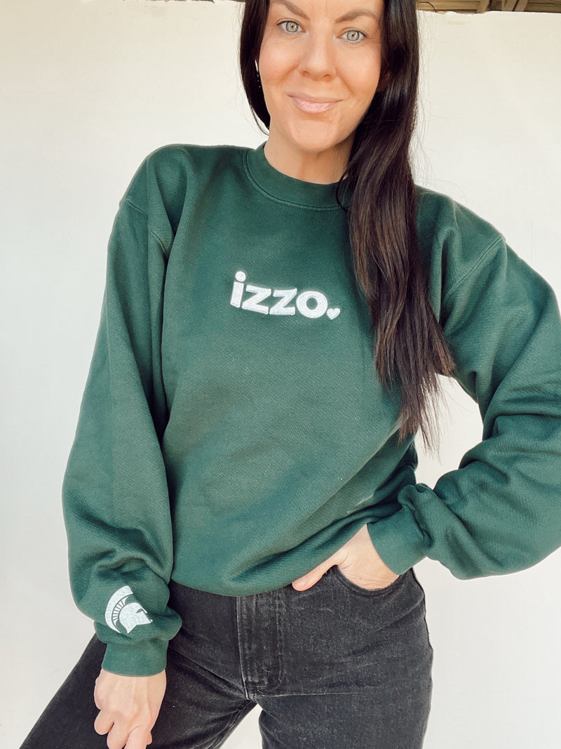 Izzo Embroidered Green Crew