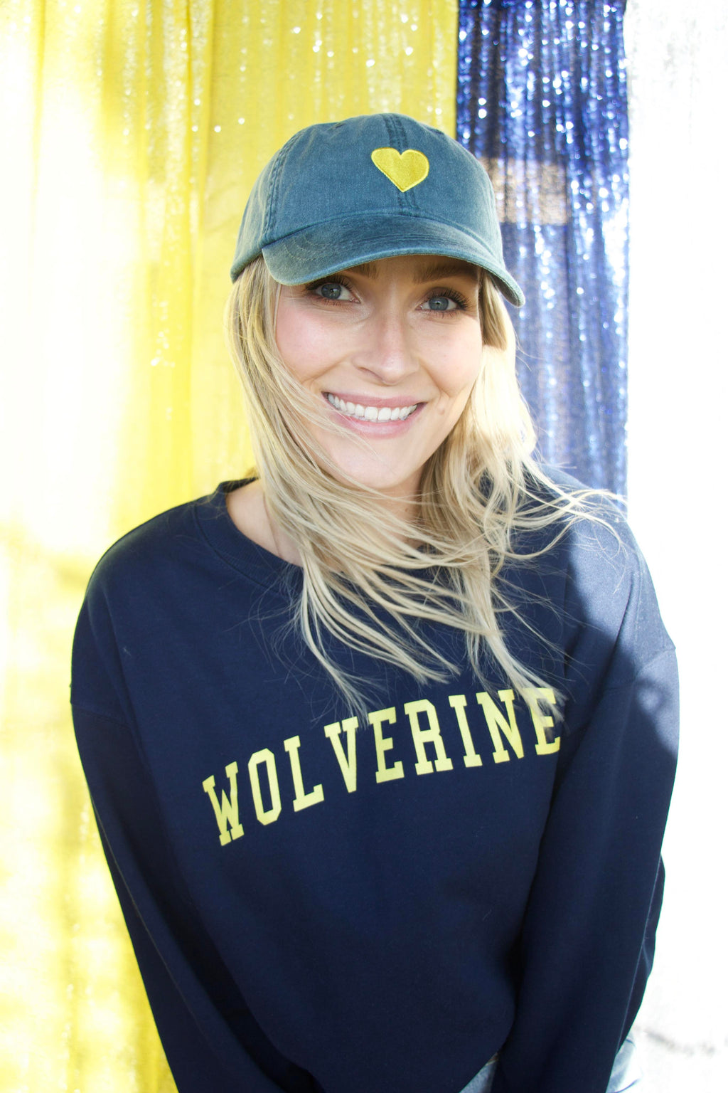 Navy + Yellow Heart Embroidered Hat