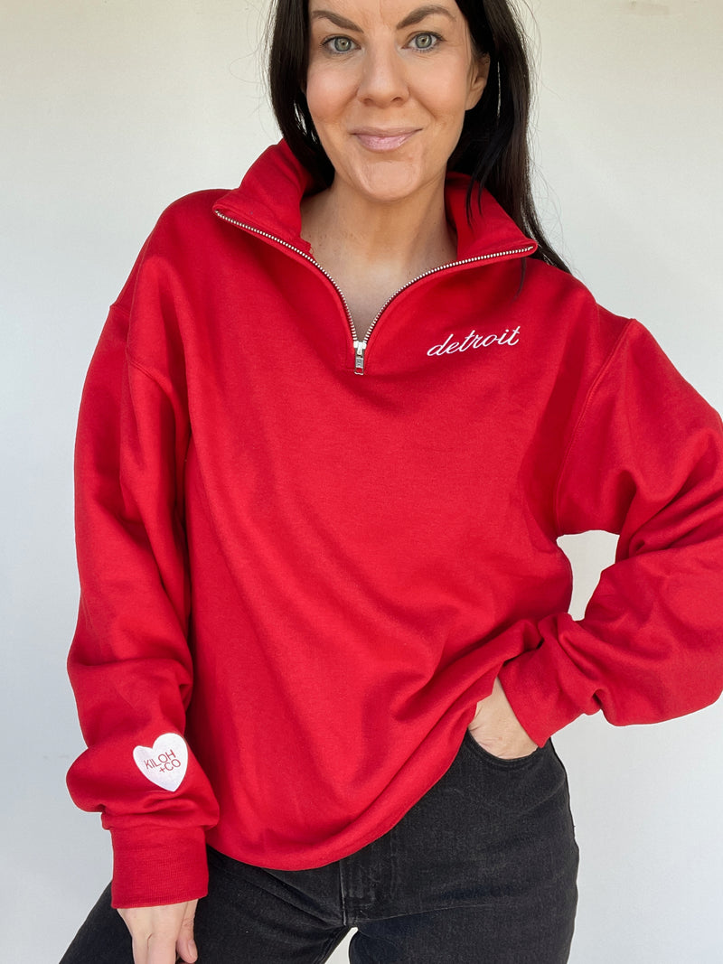 Detroit Embroidered Red Quarter Zip