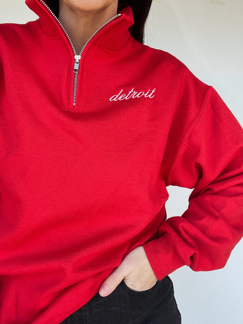 Detroit Embroidered Red Quarter Zip