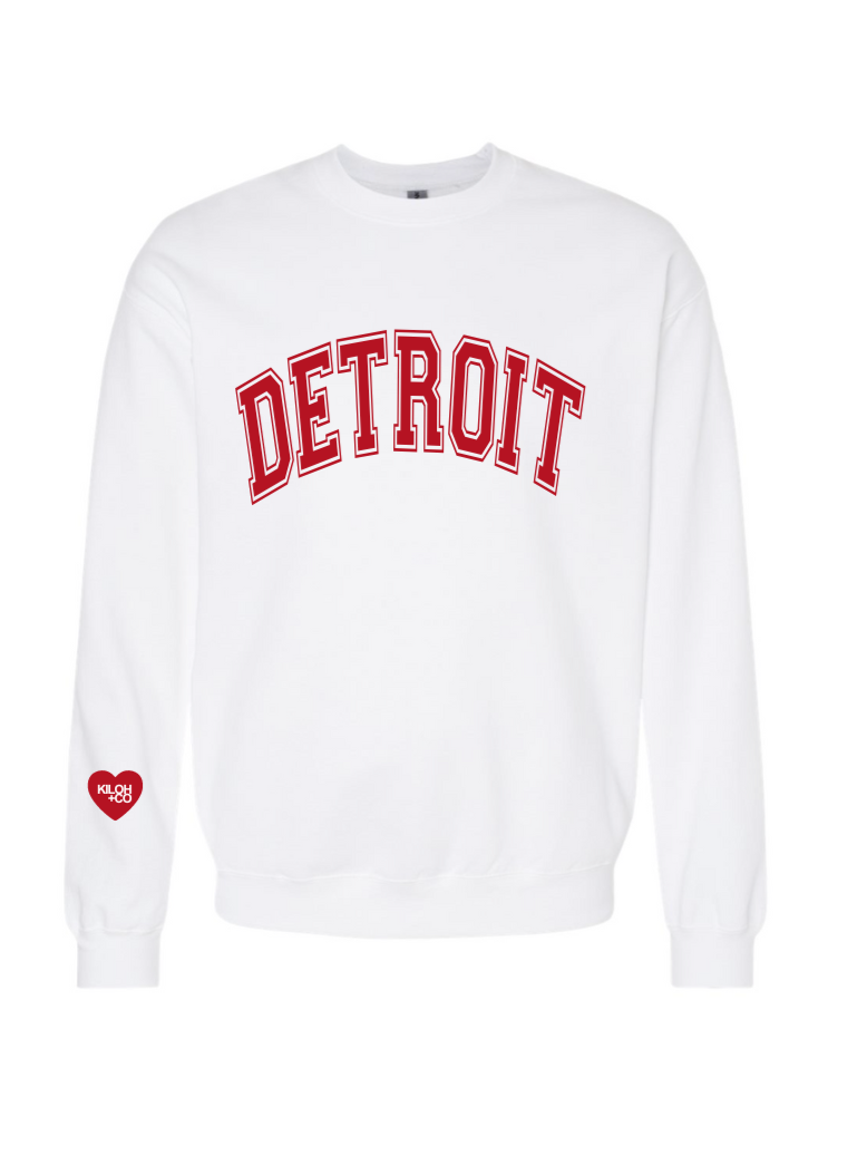 Detroit Red + White Lightweight Classic Crew Sweatshirt