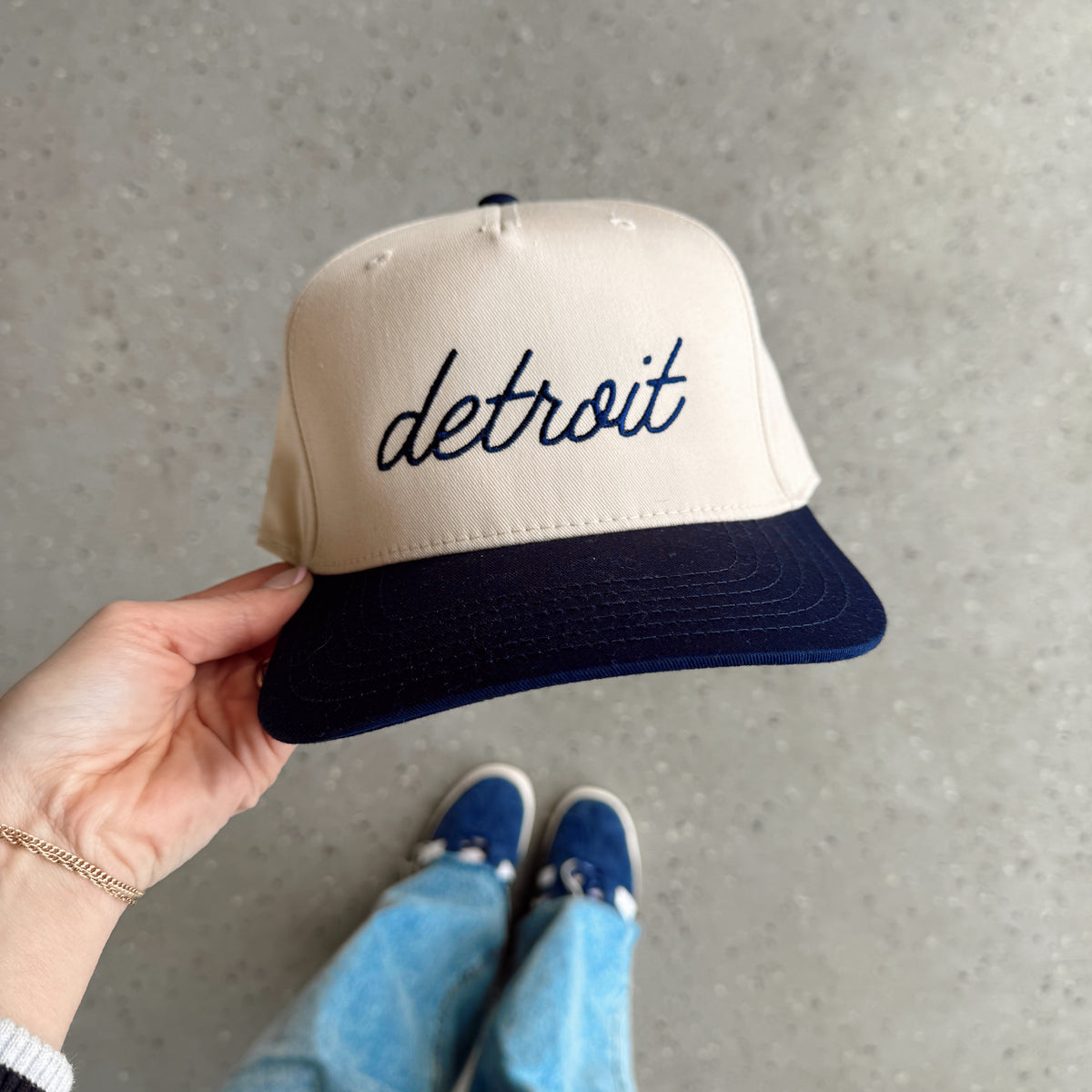 Detroit Script Ivory + Navy Game Day Embroidered Hat – Kiloh + Co.