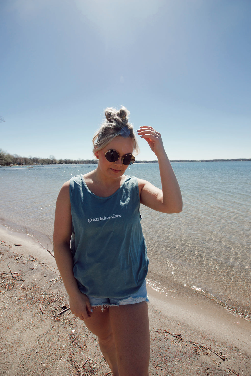 Great Lakes Vibes Dusty Blue Oversized Boyfriend Tank