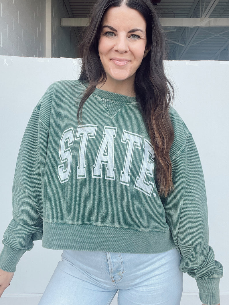 State Green Cropped Corded Crew