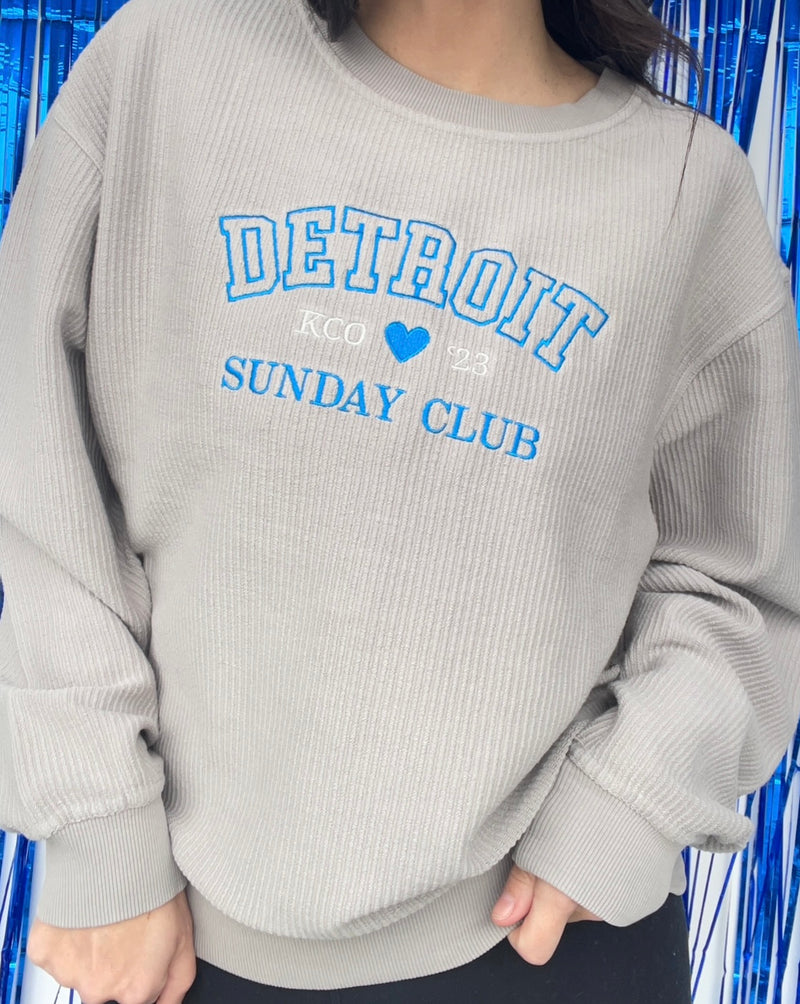 Detroit Embroidered Grey Sunday Club Corded Crew