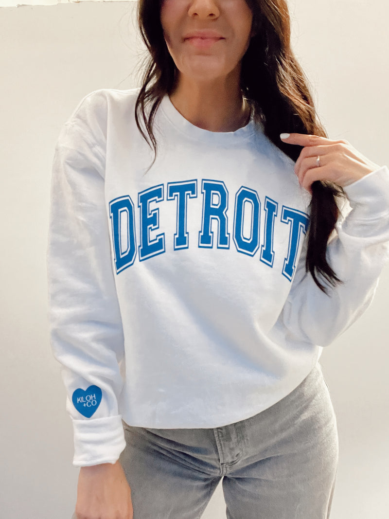 Detroit Arched White Lightweight Classic Crew Sweatshirt