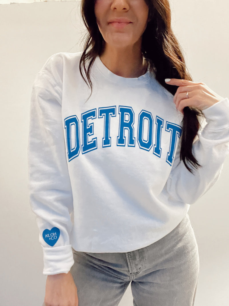IMPERFECT FINAL SALE**Detroit Arched White Lightweight Classic Crew Sweatshirt