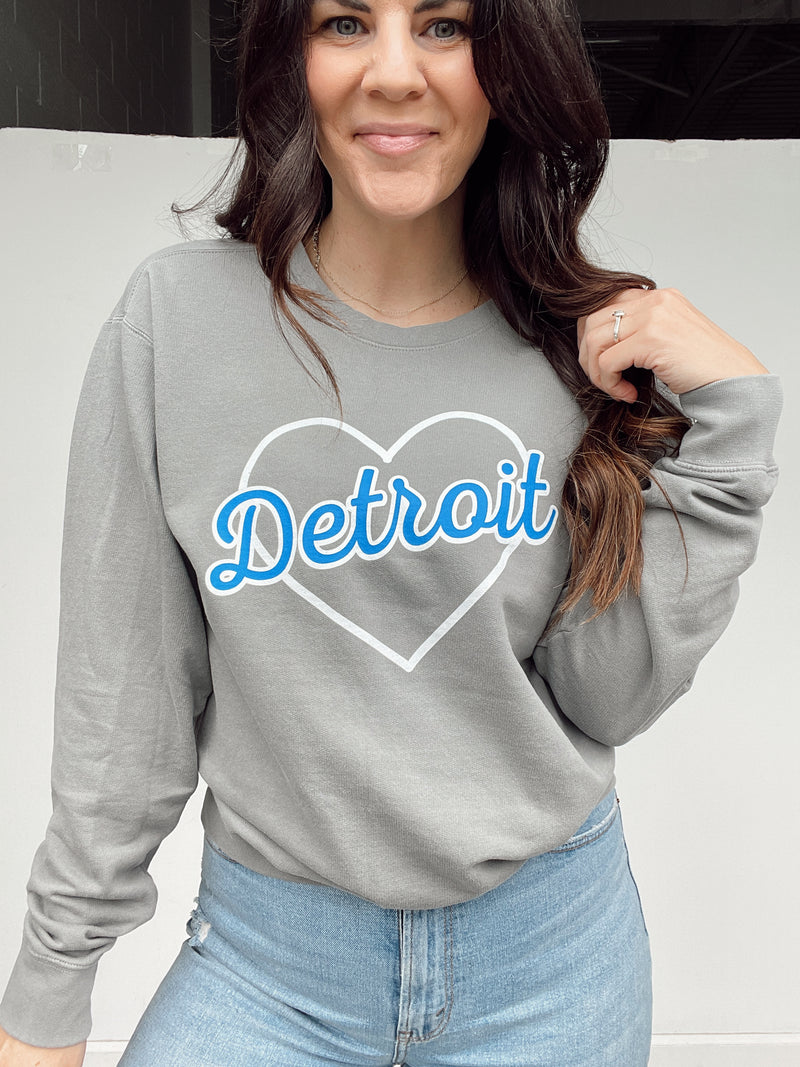 Detroit Grey Heart Lightweight Classic Crew Sweatshirt