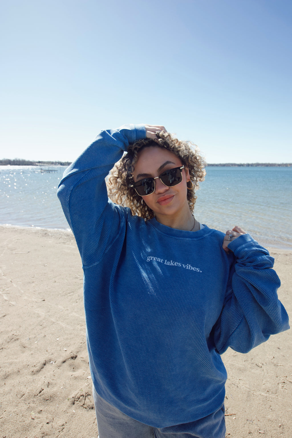 Great Lakes Vibes Blue Corded Crew
