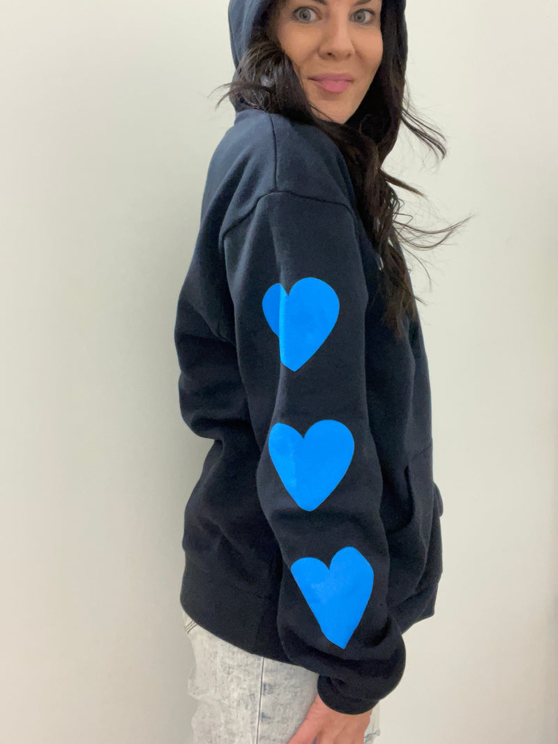 Detroit Black + Blue Heart Sleeve Premium Cozy Hoodie