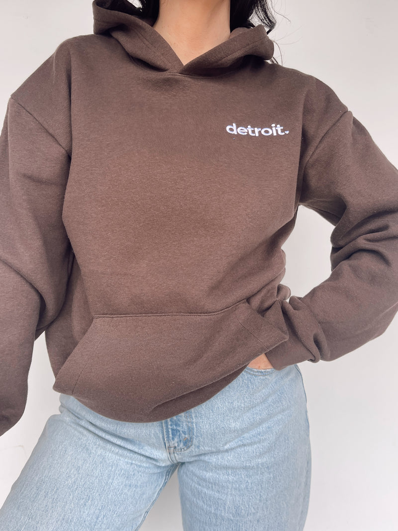 Detroit Embroidered Brown Hoodie
