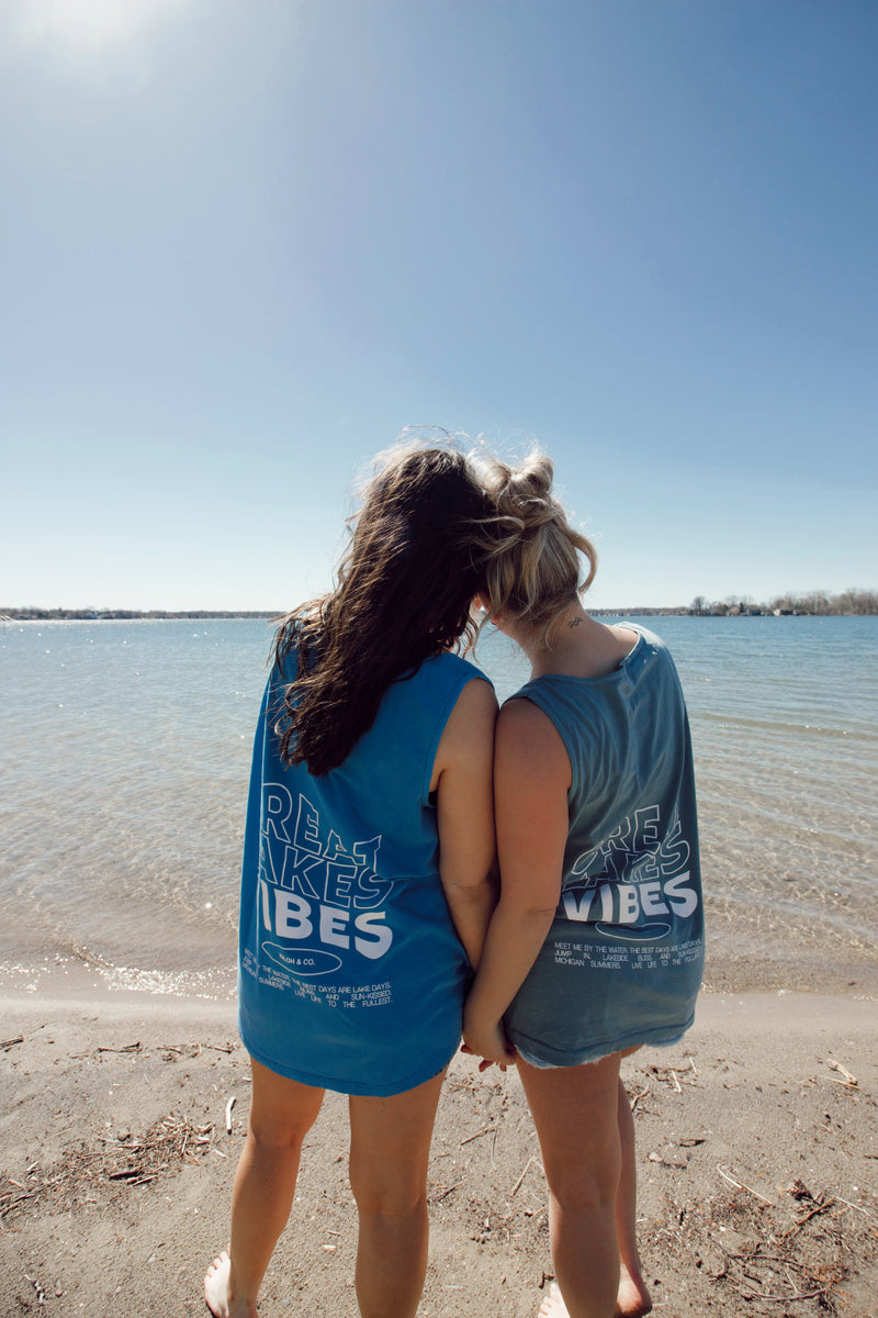 Great Lakes Vibes Bright Blue Oversized Boyfriend Tank