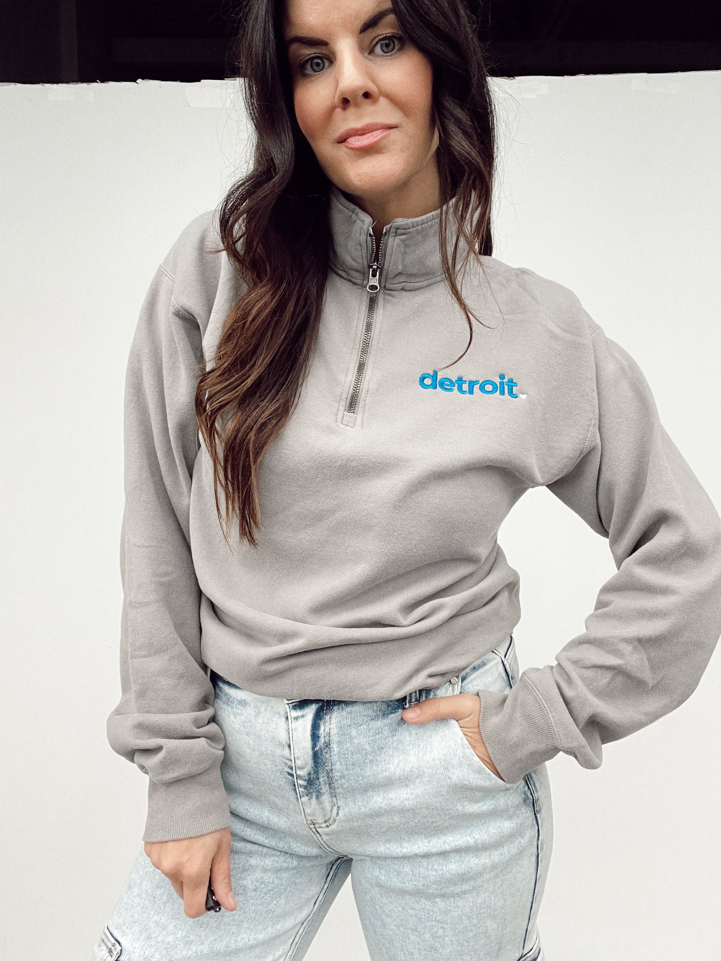 Detroit Embroidered Grey Cropped Zip-Up Hoodie – Kiloh + Co.