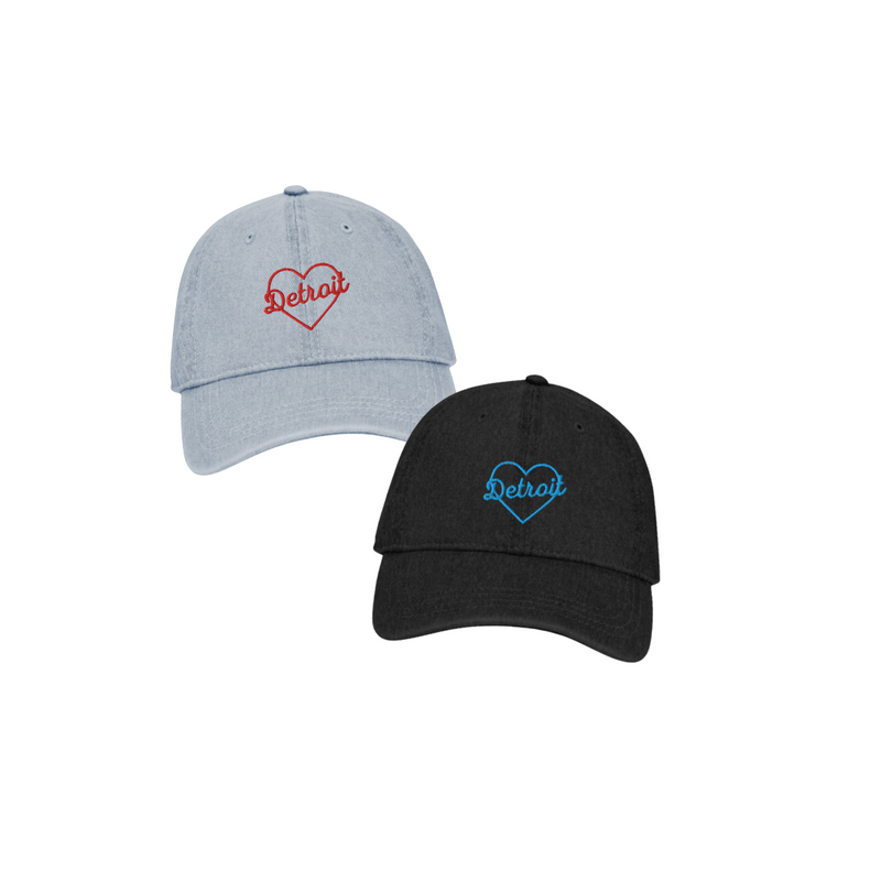 Detroit Heart Embroidered Hats