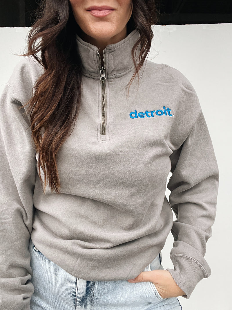 Detroit Embroidered Grey Quarter Zip