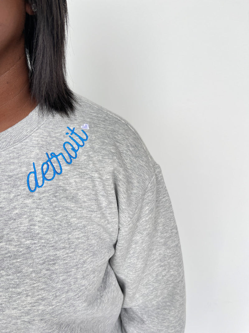 Detroit Embroidered Blue Neckline Premium Cozy Crew