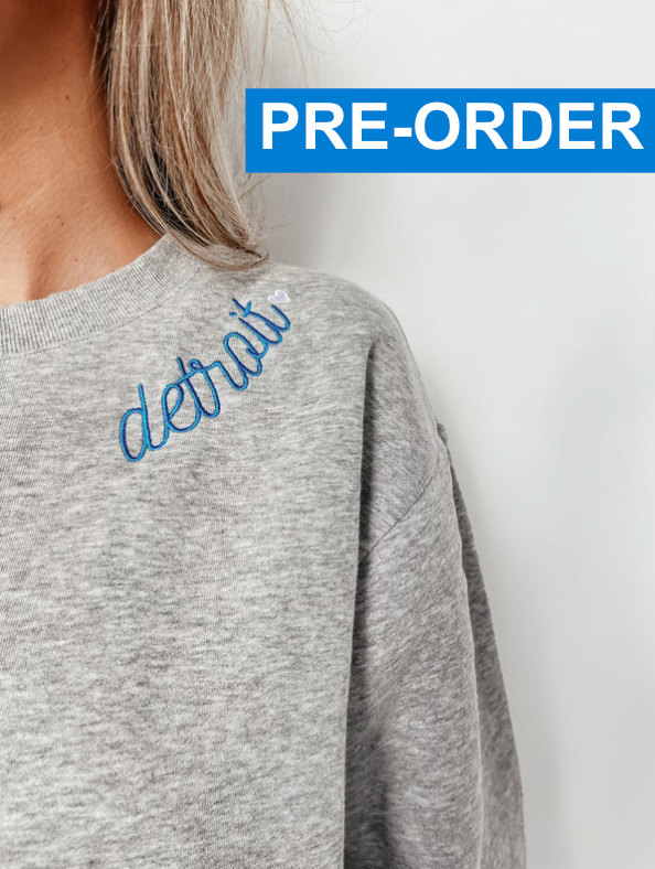 PRE-ORDER Detroit Embroidered Blue Neckline Premium Cozy Crew