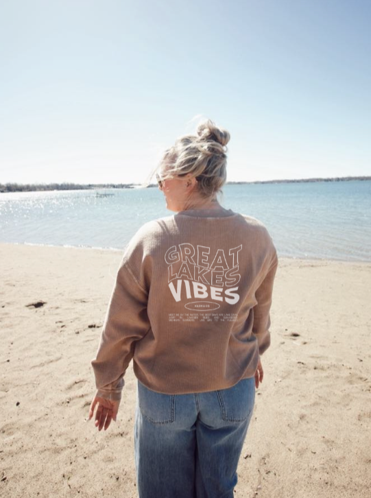 **IMPERFECT** Great Lakes Vibes Tan Corded Crew