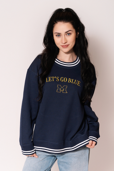 Let's Go Blue Michigan Licensed Signature Oversized Striped Crew