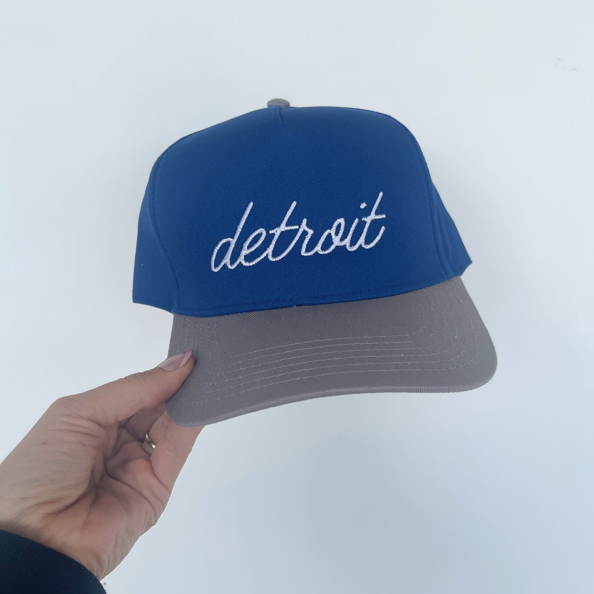 Detroit Script Blue + Grey Embroidered Hat – Kiloh + Co.