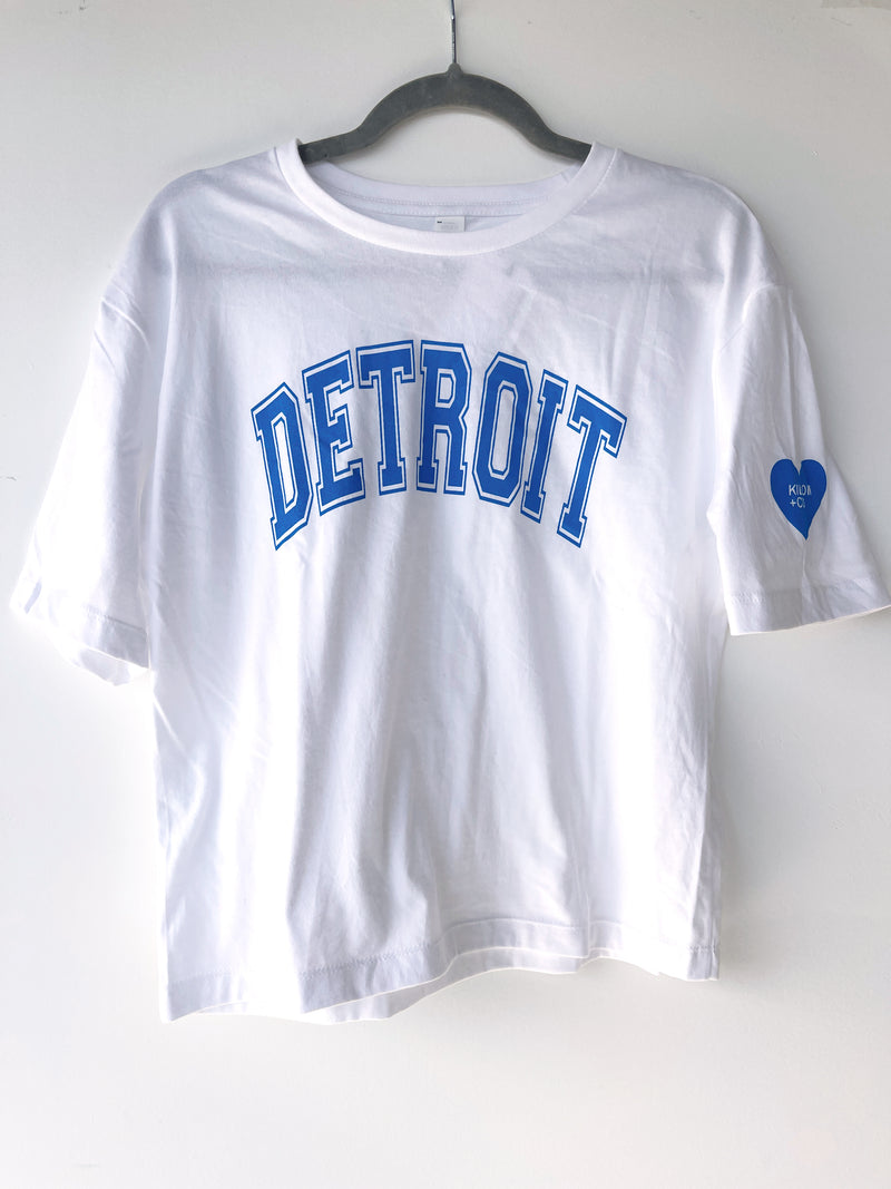 Detroit Blue + White Varsity Boyfriend Tee