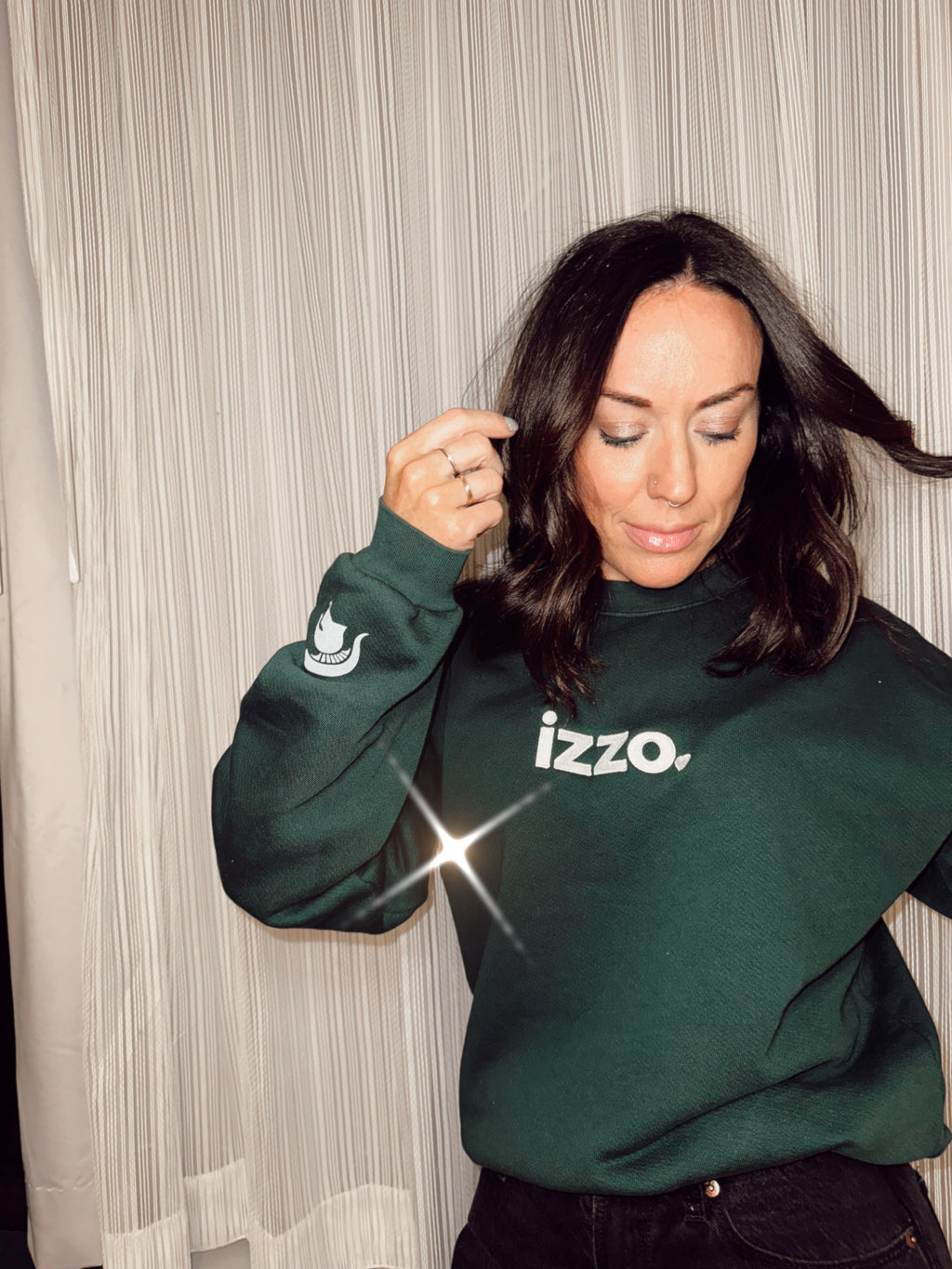 IMPERFECT Izzo Embroidered Green Crew (FINAL SALE)