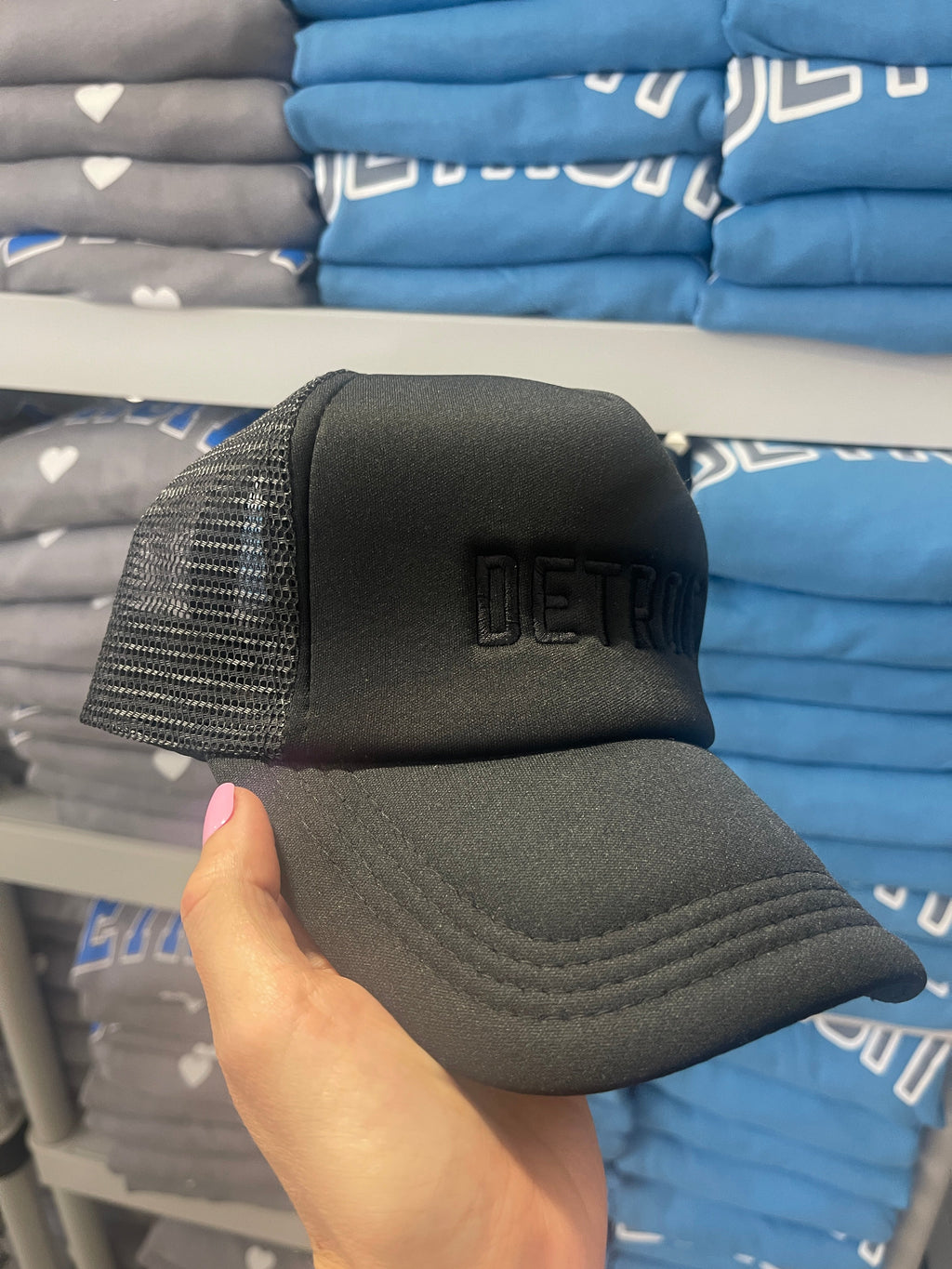 Black on Black Detroit Embroidered Trucker Hat