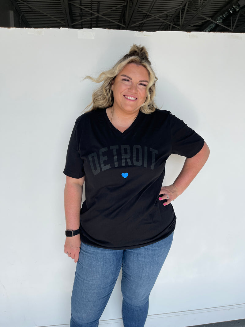 Detroit Black on Black V-Neck Tee