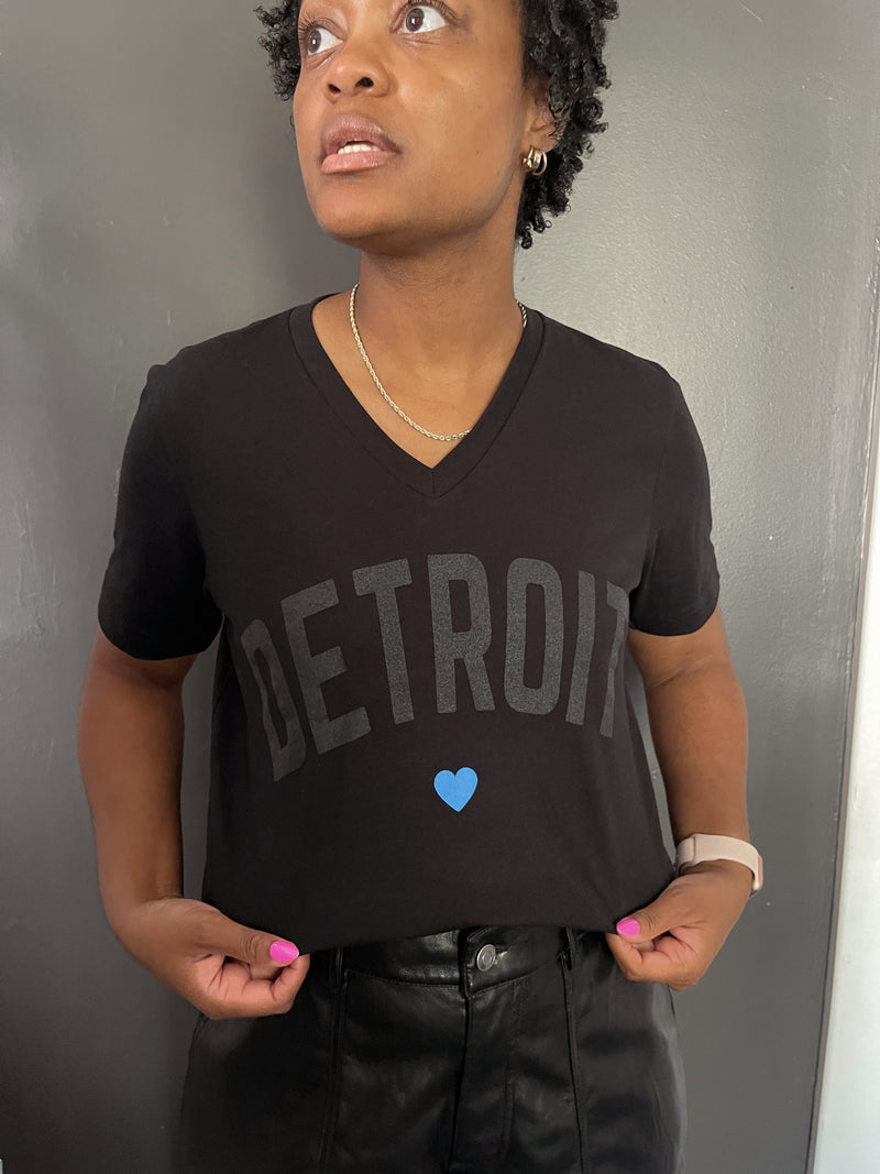 Detroit Black on Black V-Neck Tee