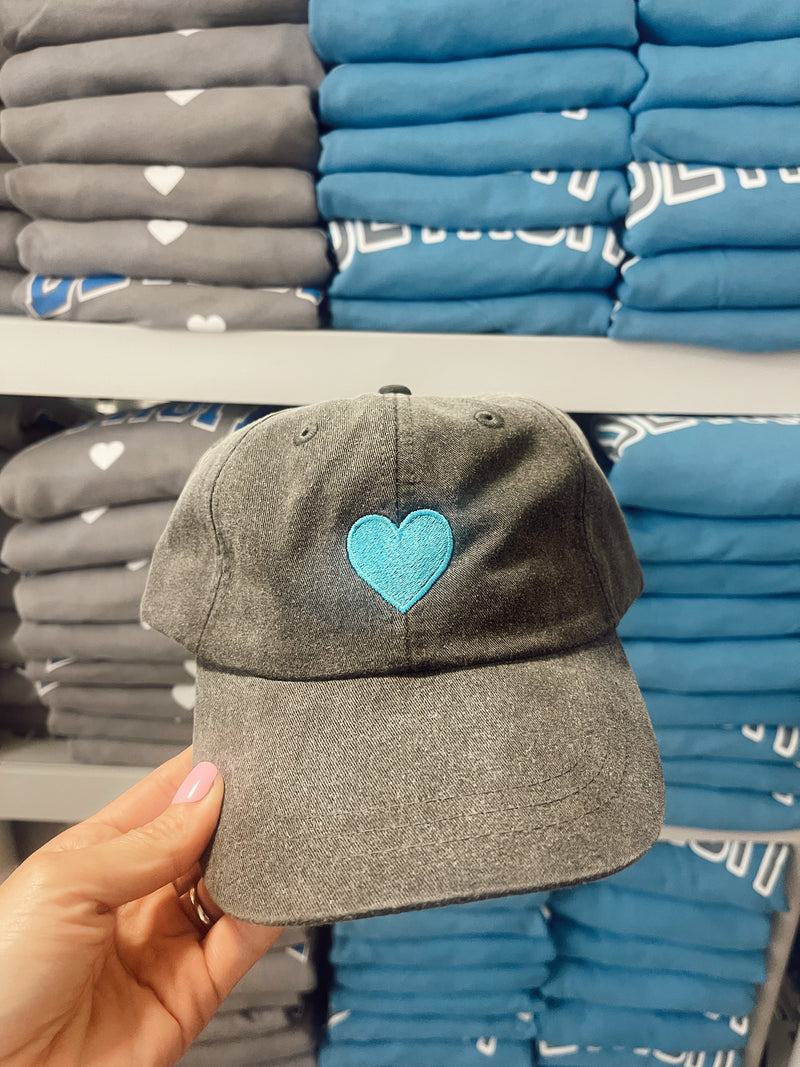 Game Day Embroidered Grey + Blue Heart Hat