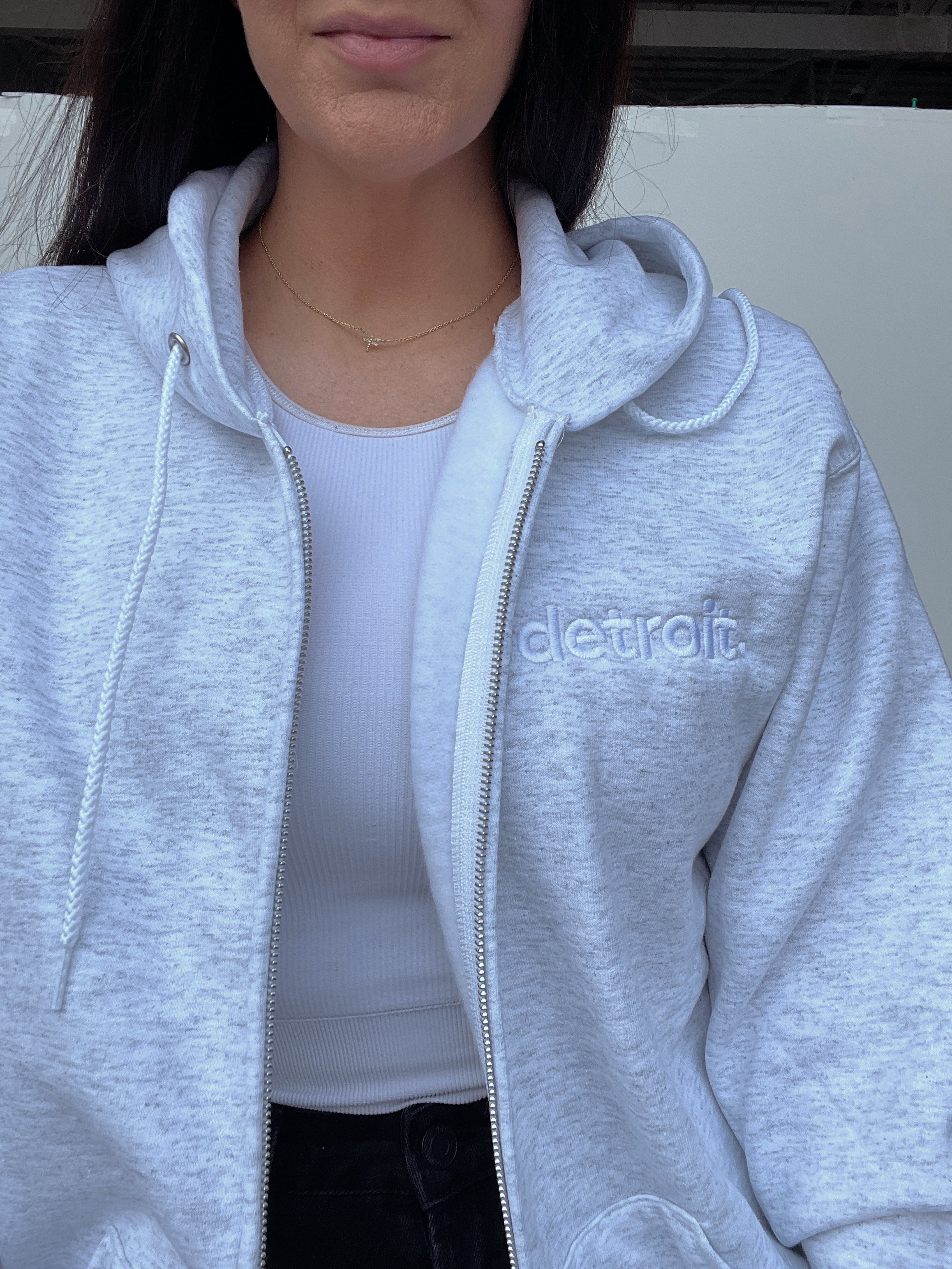 Detroit Embroidered Grey Cropped Zip-Up Hoodie – Kiloh + Co.