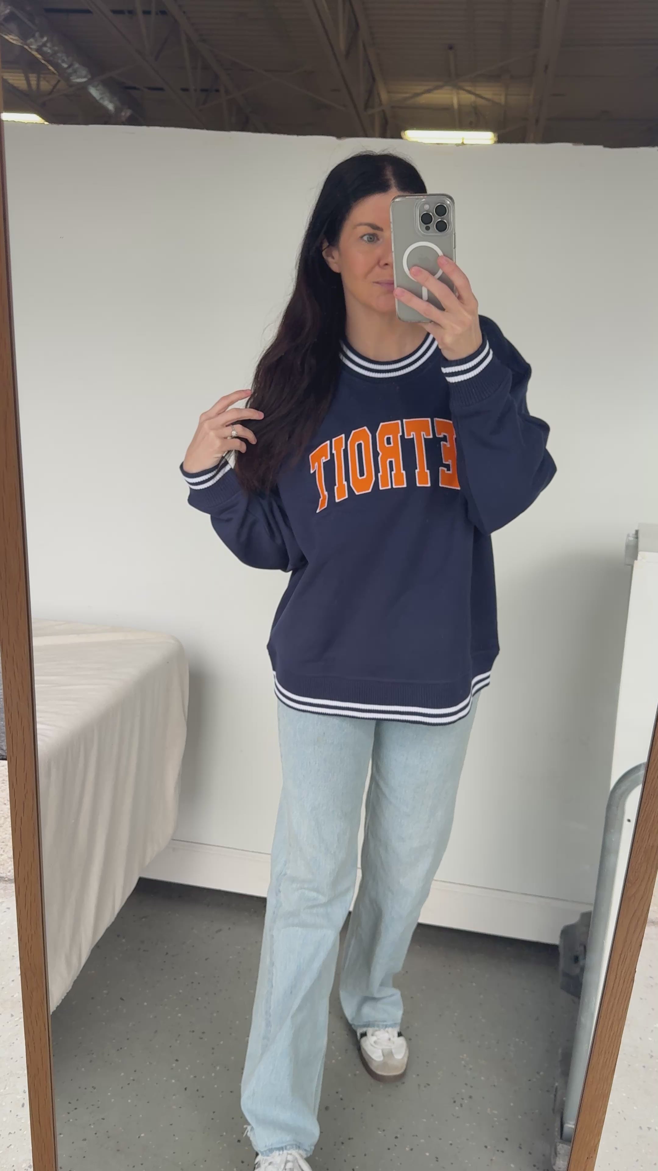 Let's Go Blue Michigan Licensed Signature Oversized Striped Crew