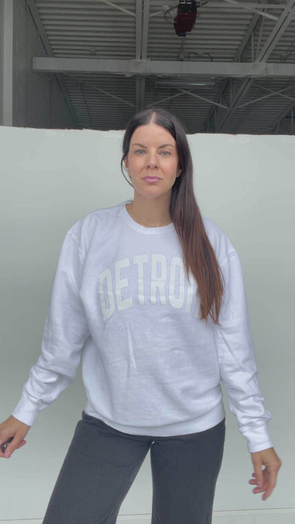 Detroit White on White Lightweight Classic Crew Sweatshirt