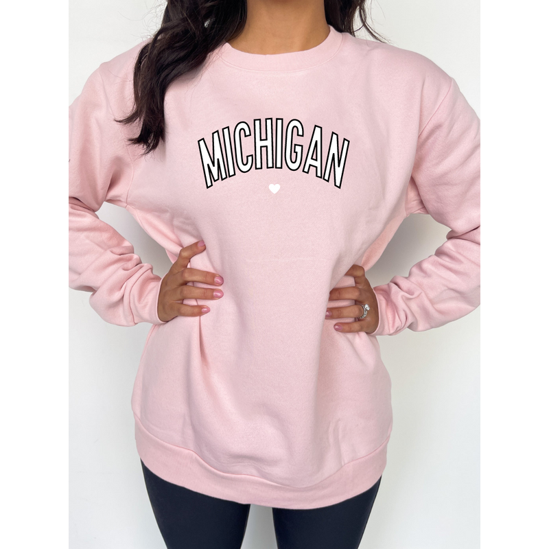 Michigan Varsity Pink Premium Cozy Crew