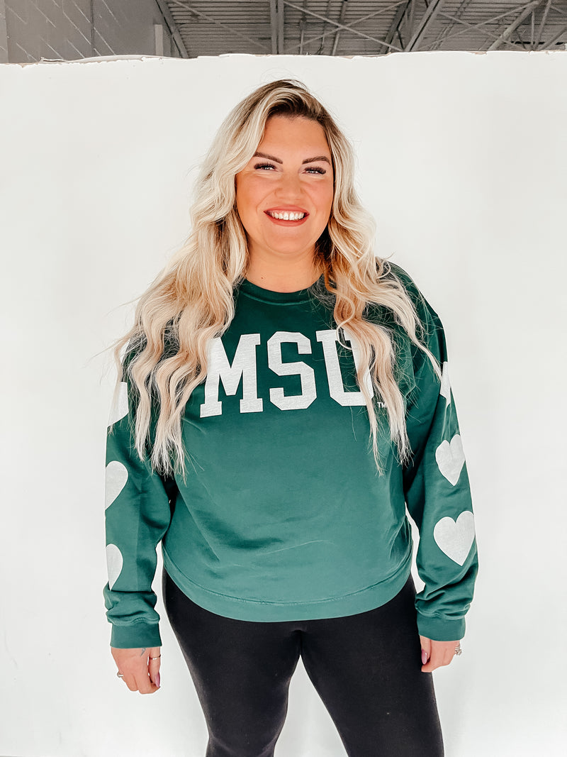 MSU Licensed Heart Sleeves French Terry Crew