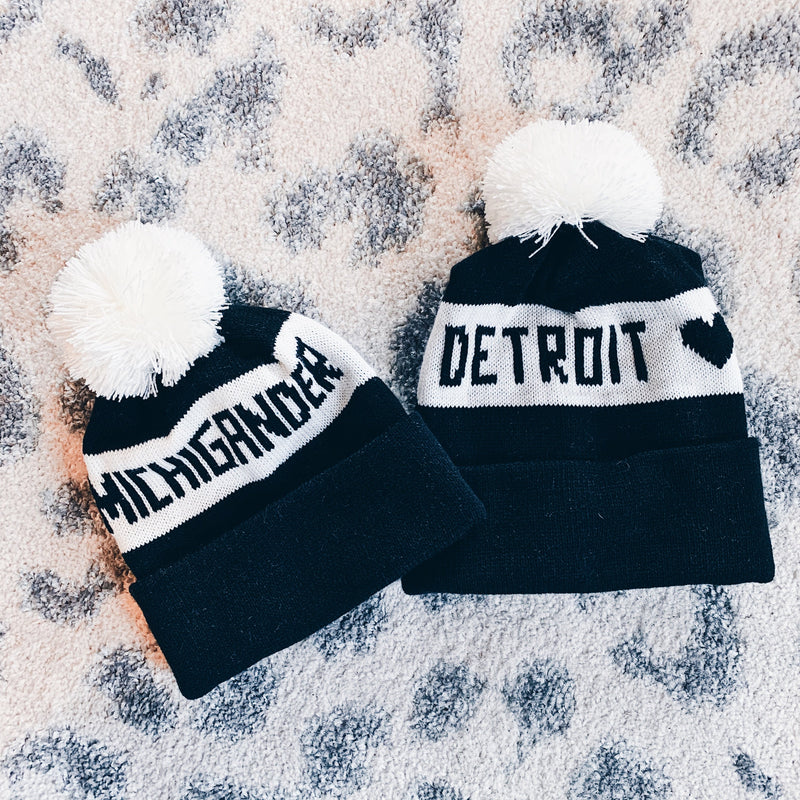 Detroit + MI Winter Knit Pom Hat (FINAL SALE)