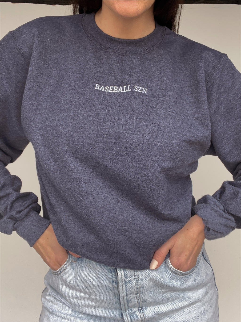 Baseball Szn Navy Heather Embroidered Crew (all sales final)