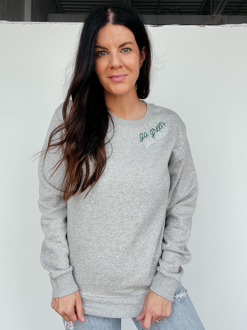 MSU Grey Embroidered Cozy Crew