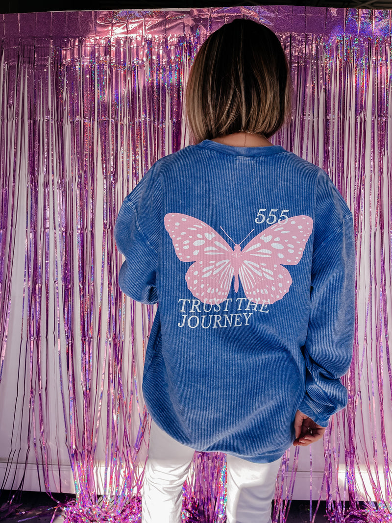 Mama Butterfly Royal Blue Corded Crew (all sales final)